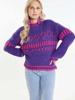 IZIA Damen Pullover in lila - Ausschnitt: Troyerkragen