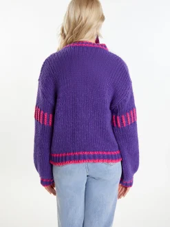 IZIA Damen Pullover in lila - Ausschnitt: Troyerkragen