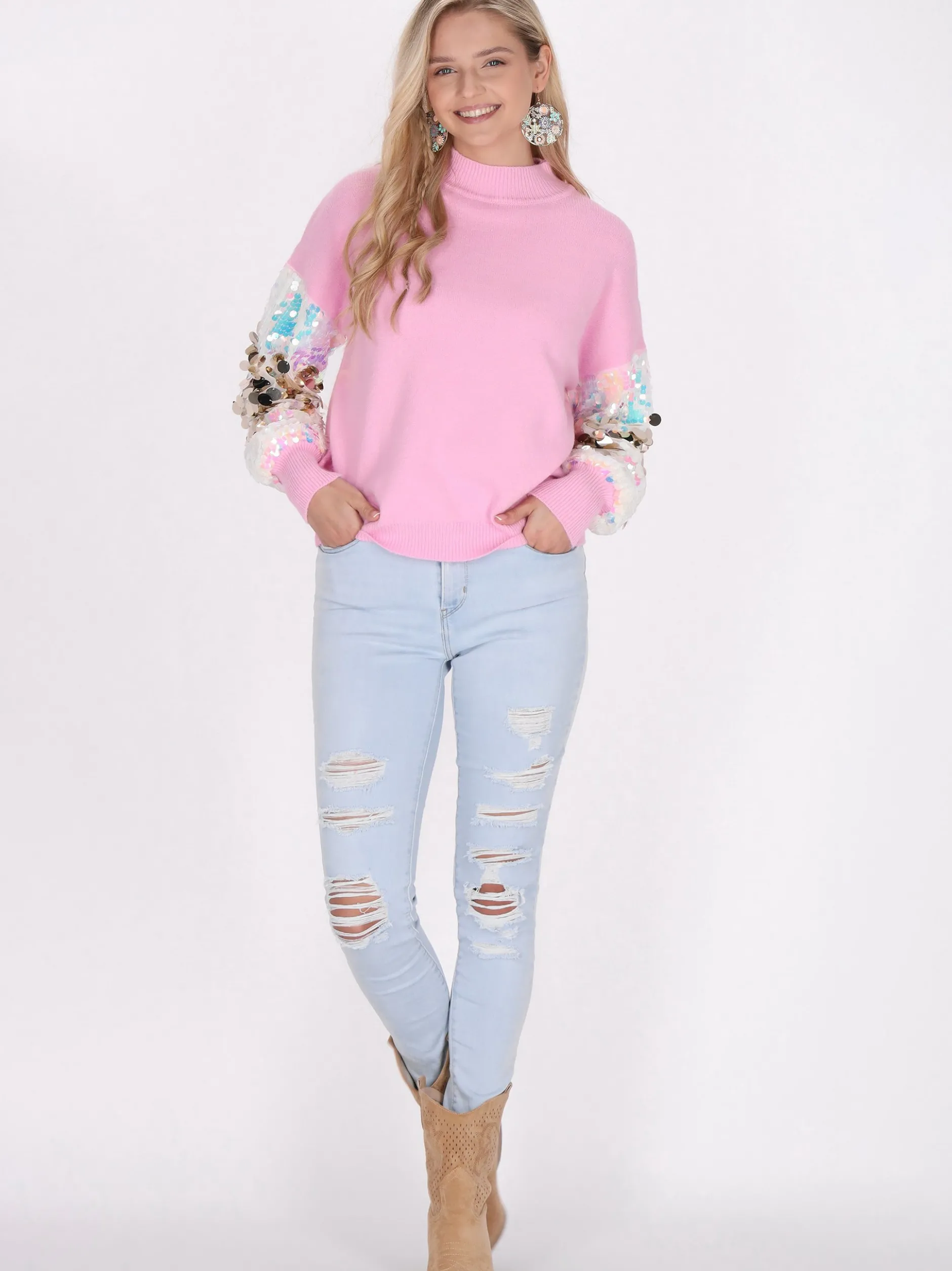 IZIA Damen Pullover in pink - Ausschnitt: ohne Kragen