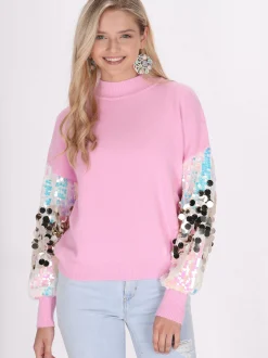 IZIA Damen Pullover in pink - Ausschnitt: ohne Kragen