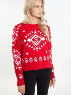 IZIA Damen Pullover in rot - Ausschnitt: Rundhals