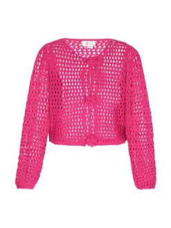 IZIA Damen Strickjacke in fuchsia - Ausschnitt: Rundhals