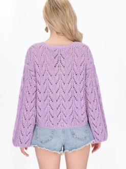 IZIA Damen Strickjacke in lila - Ausschnitt: Rundhals