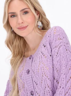 IZIA Damen Strickjacke in lila - Ausschnitt: Rundhals