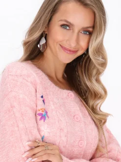 IZIA Damen Strickjacke in rosa - Ausschnitt: Rundhals