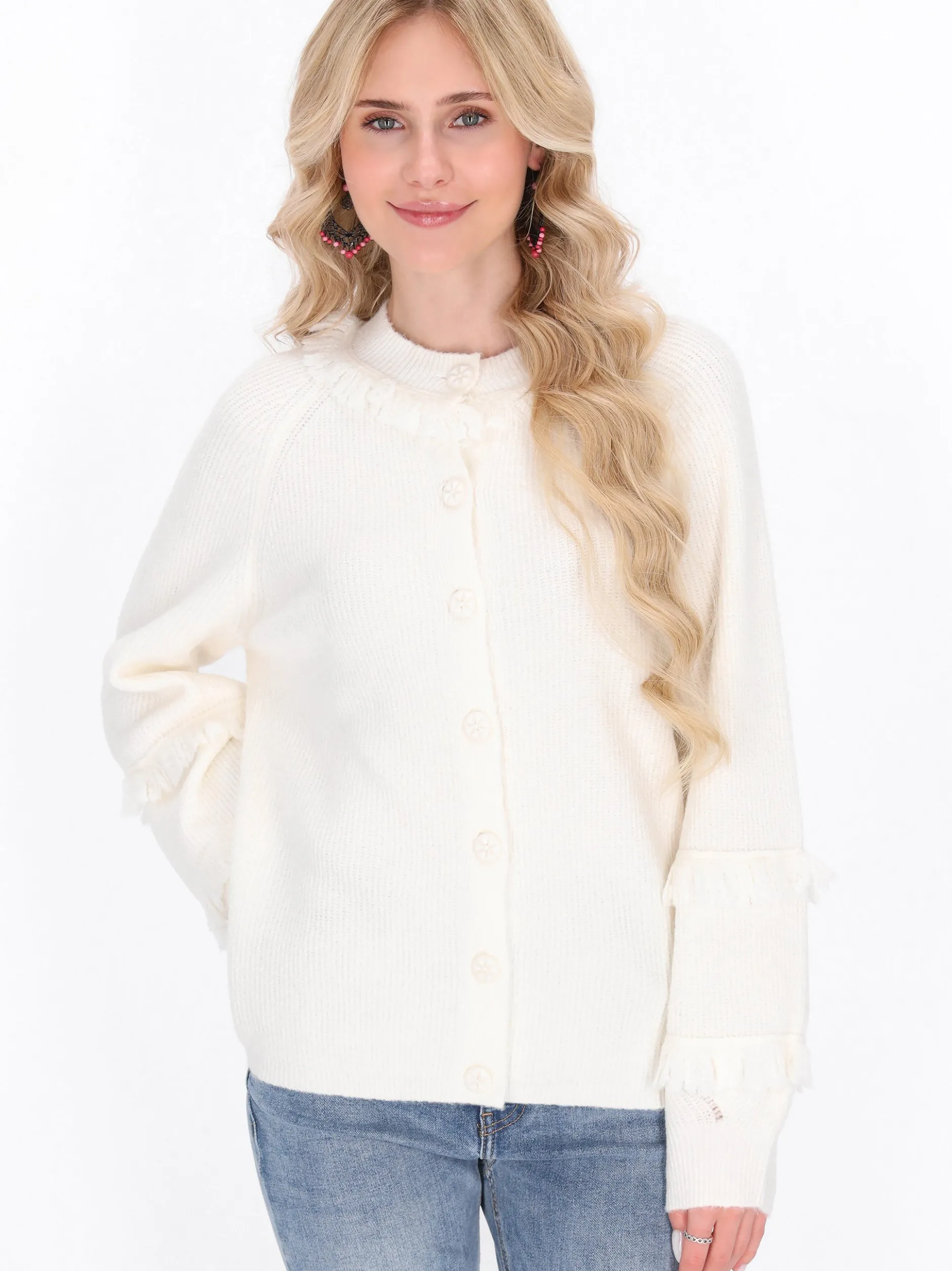 IZIA Damen Strickjacke in weiß