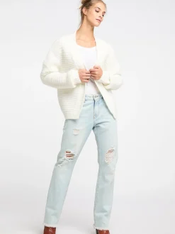 IZIA Damen Strickjacke in weiß - Ausschnitt: ohne Kragen