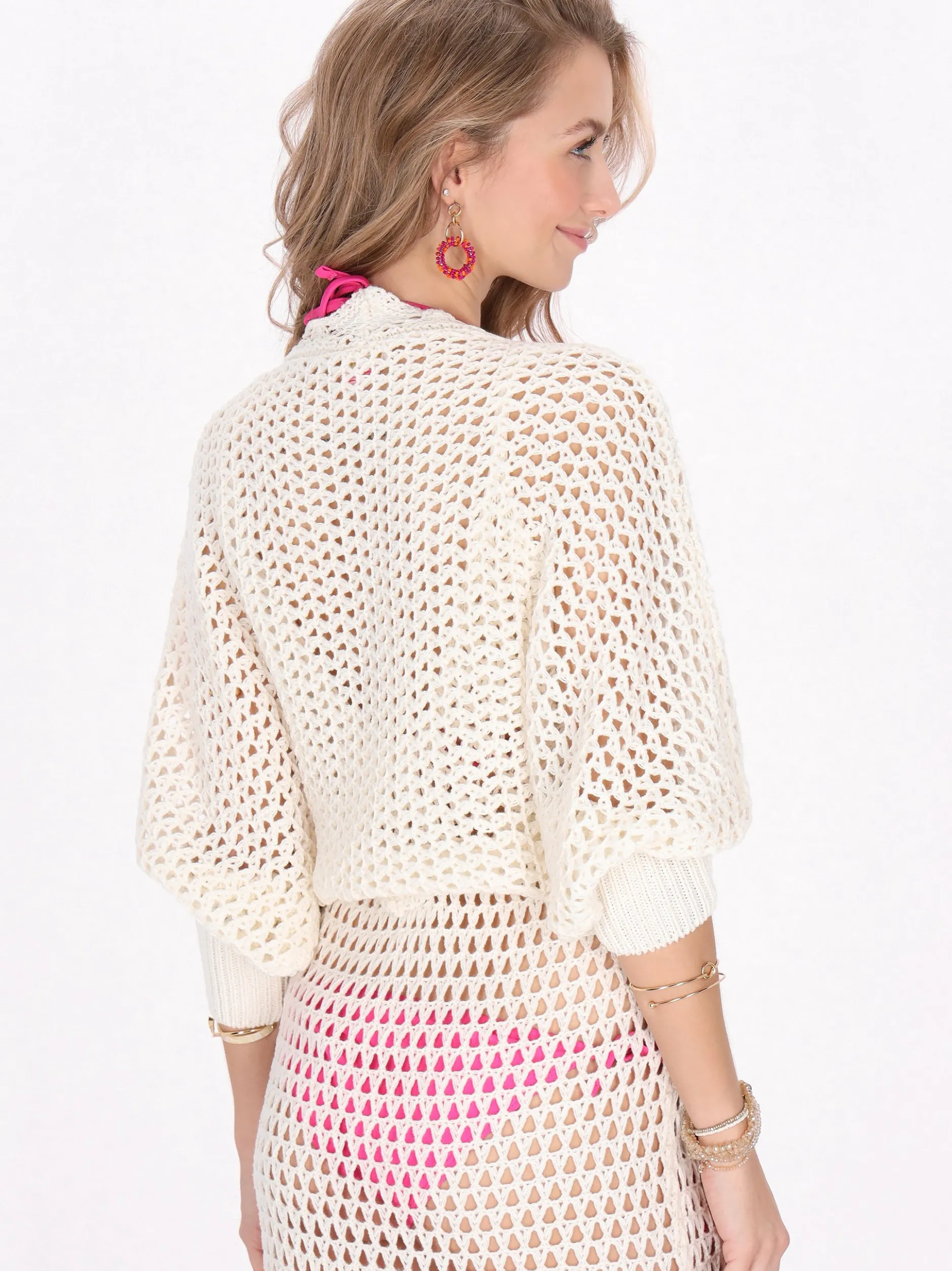IZIA Damen Strickjacke in weiß - Ausschnitt: Rundhals