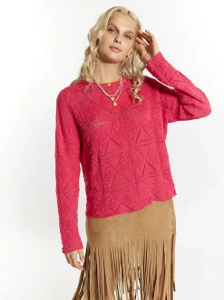 IZIA Damen Strickpullover in pink - Ausschnitt: Rundhals