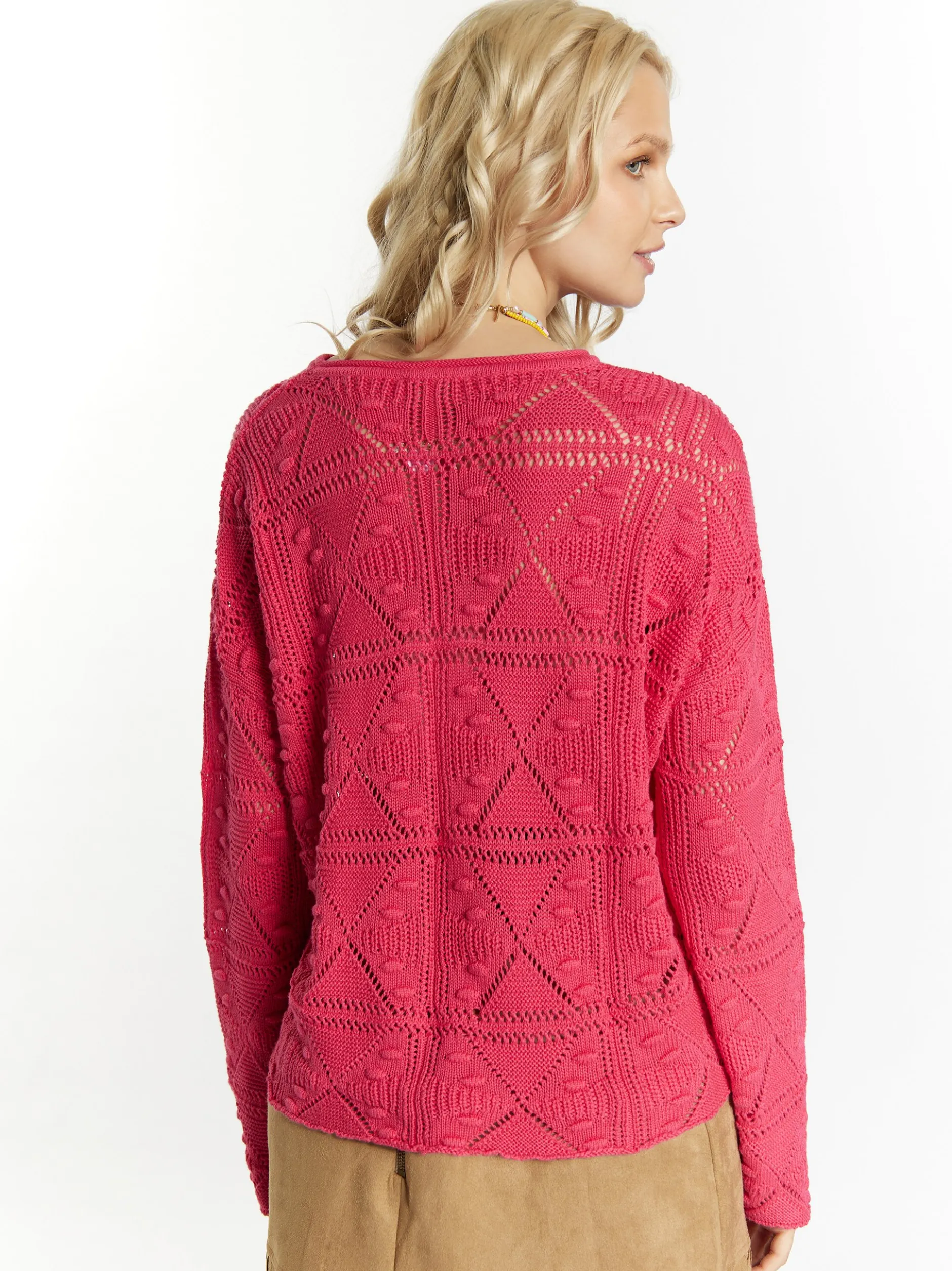 IZIA Damen Strickpullover in pink - Ausschnitt: Rundhals