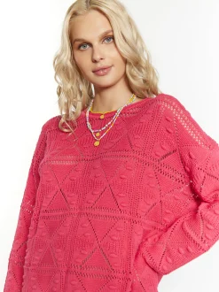 IZIA Damen Strickpullover in pink - Ausschnitt: Rundhals