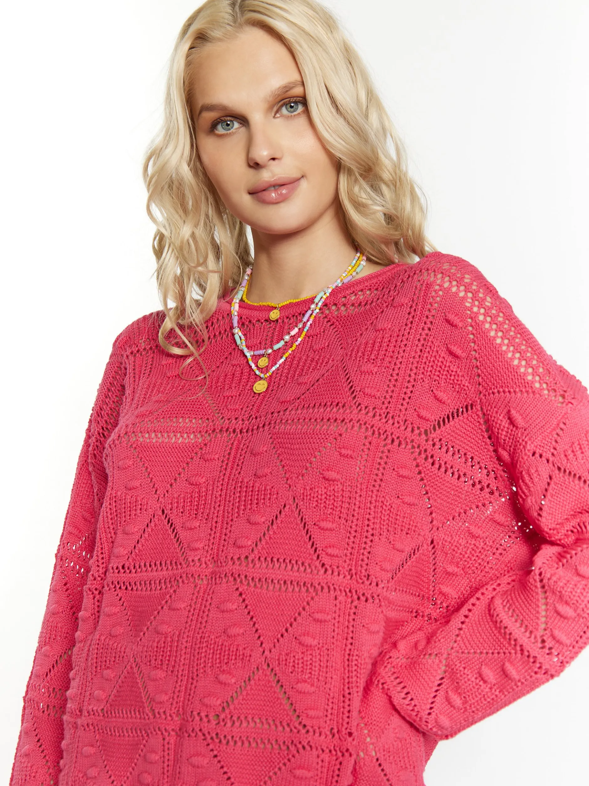 IZIA Damen Strickpullover in pink - Ausschnitt: Rundhals