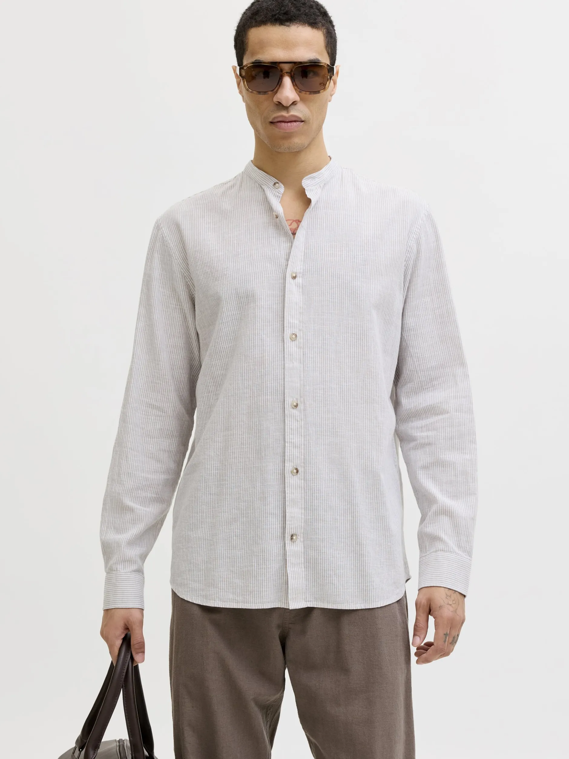Jack & Jones Herren Hemd - JJESummer in taupe weiß