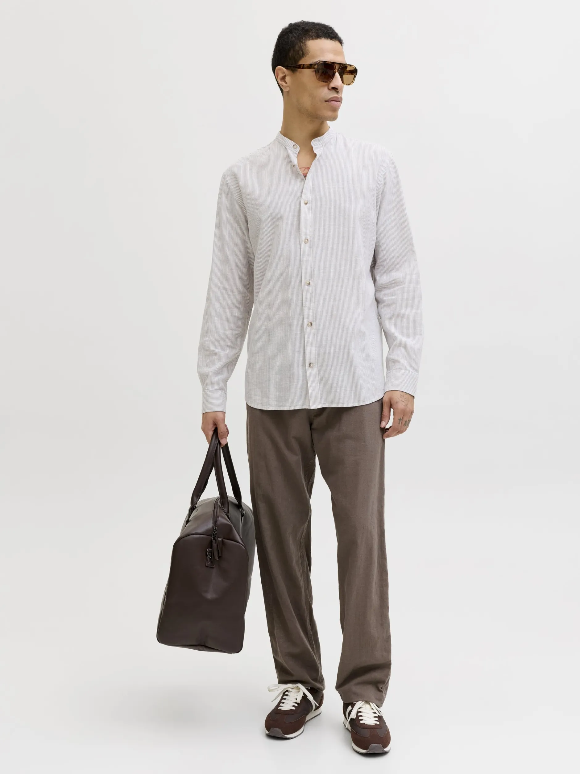 Jack & Jones Herren Hemd - JJESummer in taupe weiß