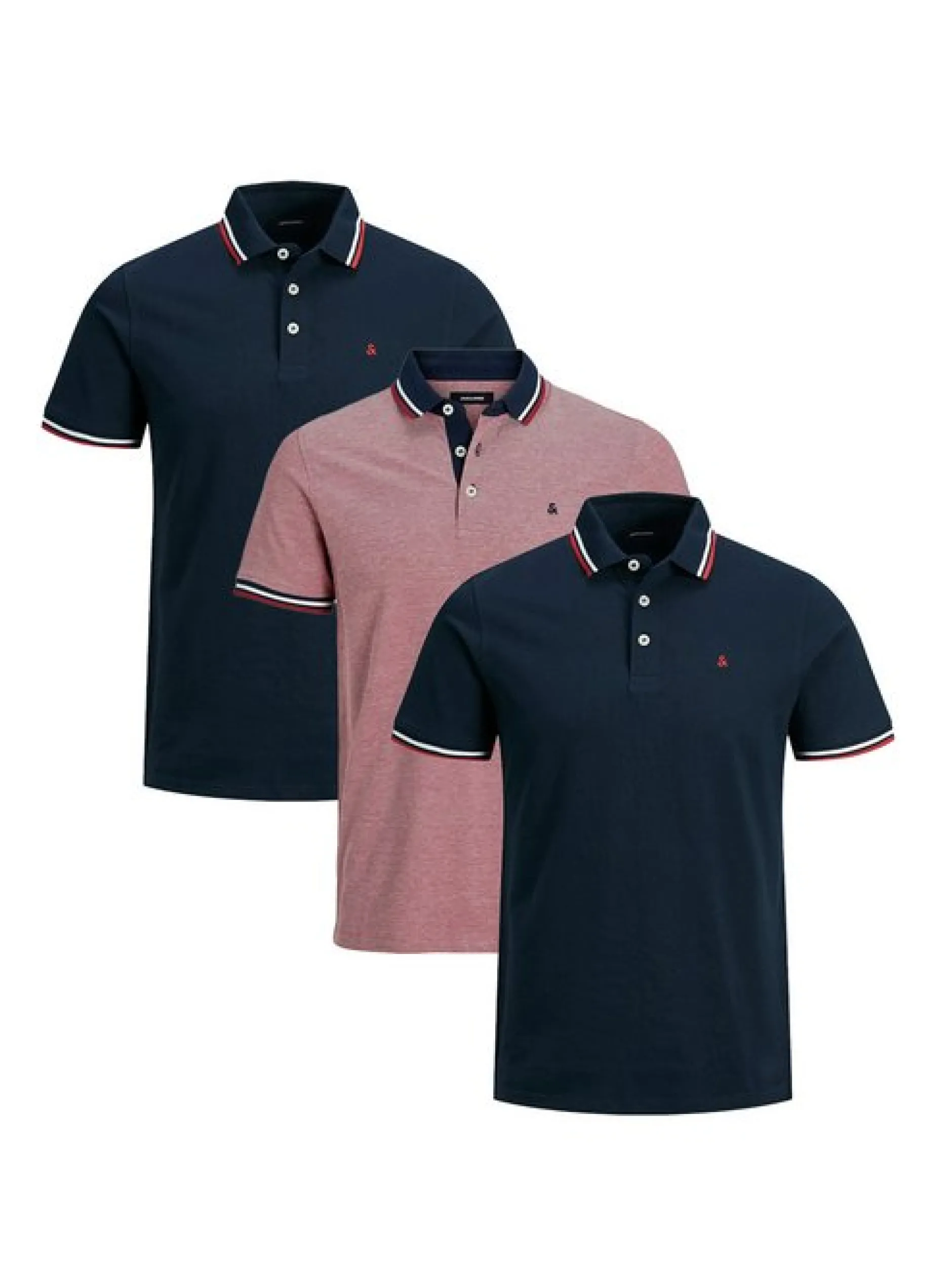 Jack & Jones Herren Poloshirt - 3er Pack Paulos - Slim Fit in blau