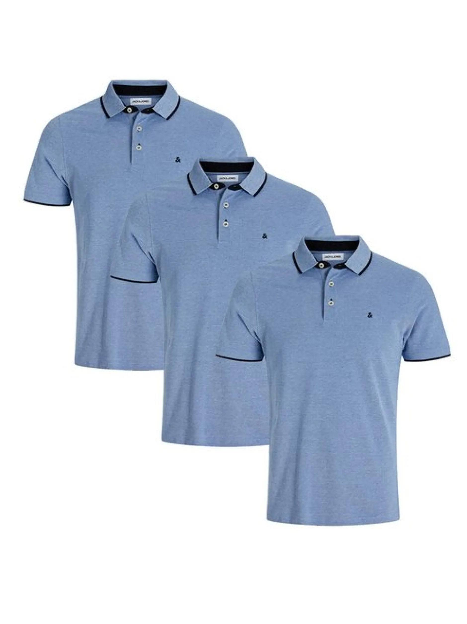 Jack & Jones Herren Poloshirt - 3er Pack Paulos - Slim Fit in denim