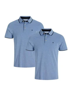 Jack & Jones Herren Poloshirt - 2er Pack Paulos - Slim Fit in hellblau