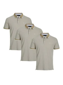 Jack & Jones Herren Poloshirt - 3er Pack Paulos - Slim Fit in beige