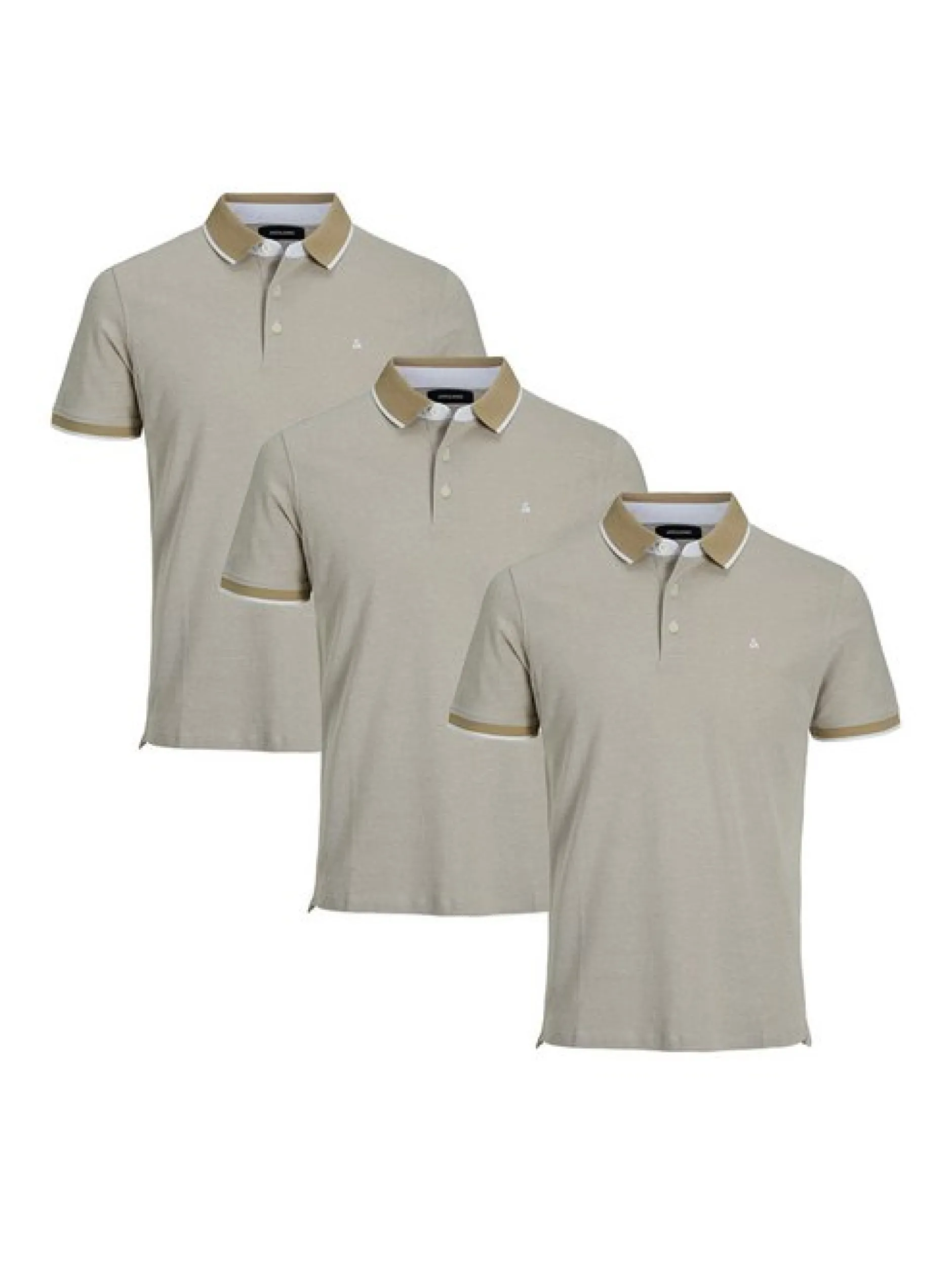 Jack & Jones Herren Poloshirt - 3er Pack Paulos - Slim Fit in beige
