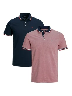 Jack & Jones Herren Poloshirt - 2er Pack Paulos - Slim Fit in rot