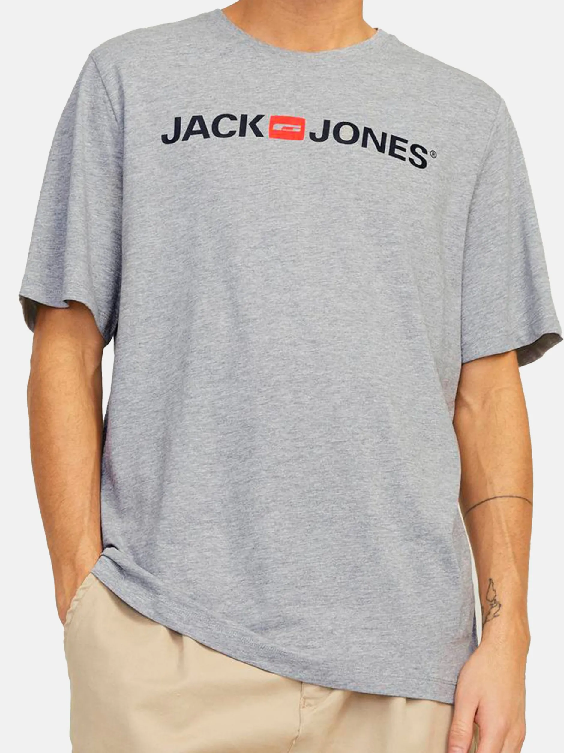 Jack & Jones Herren T-Shirt - 3er Pack Basic in grau