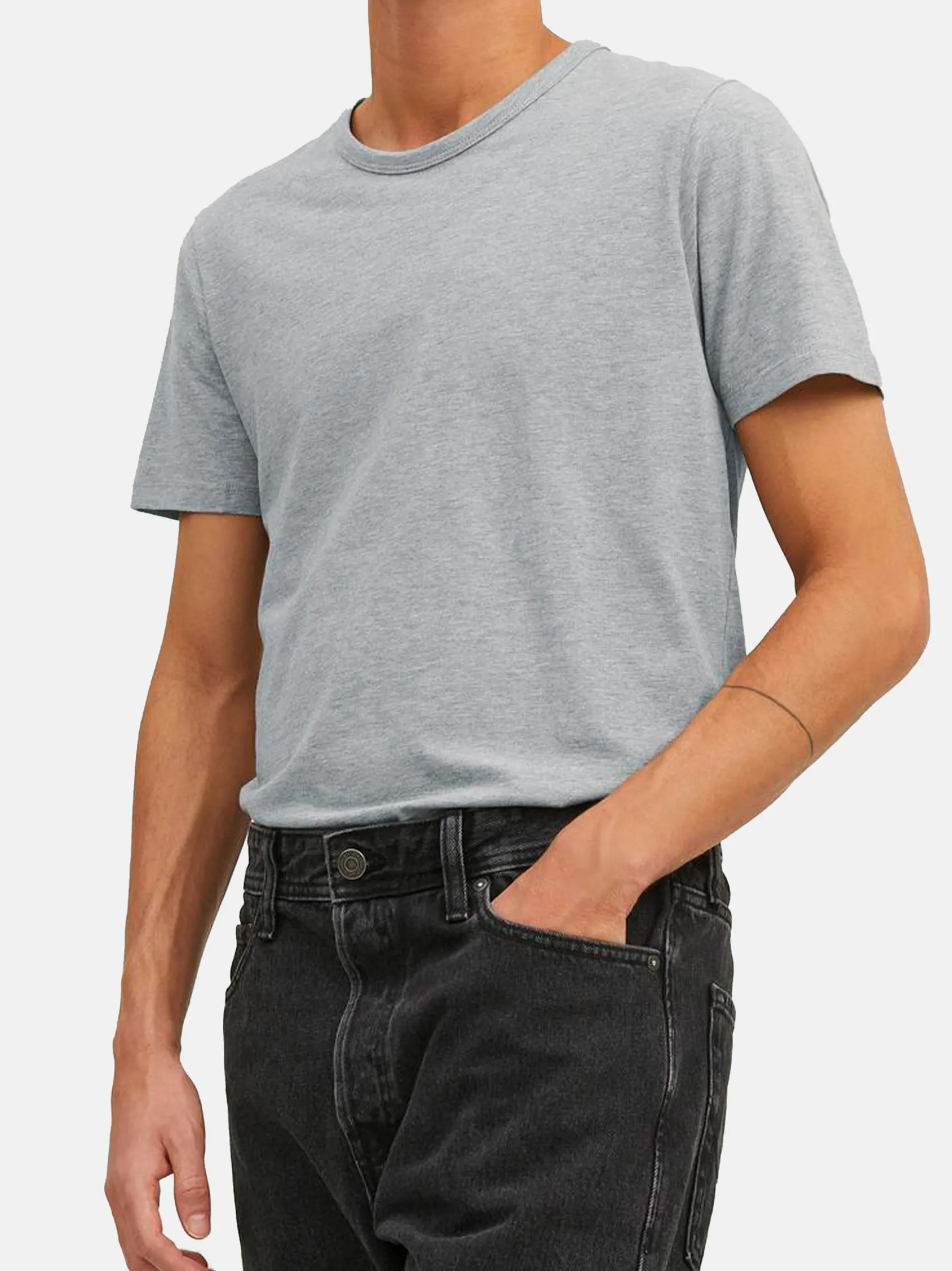 Jack & Jones Herren T-Shirt - 3er Pack Basic in grau