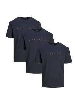 Jack & Jones Herren T-Shirt - 3er Pack Star JJ in blau