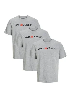Jack & Jones Herren T-Shirt - 3er Pack Basic in hellgrau
