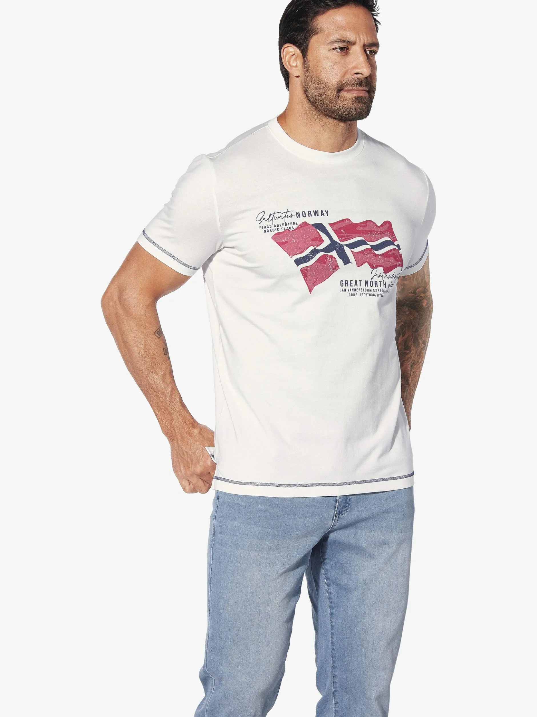 Jan Vanderstorm Herren Doppelpack T-Shirt - BALDEN in weiß blau