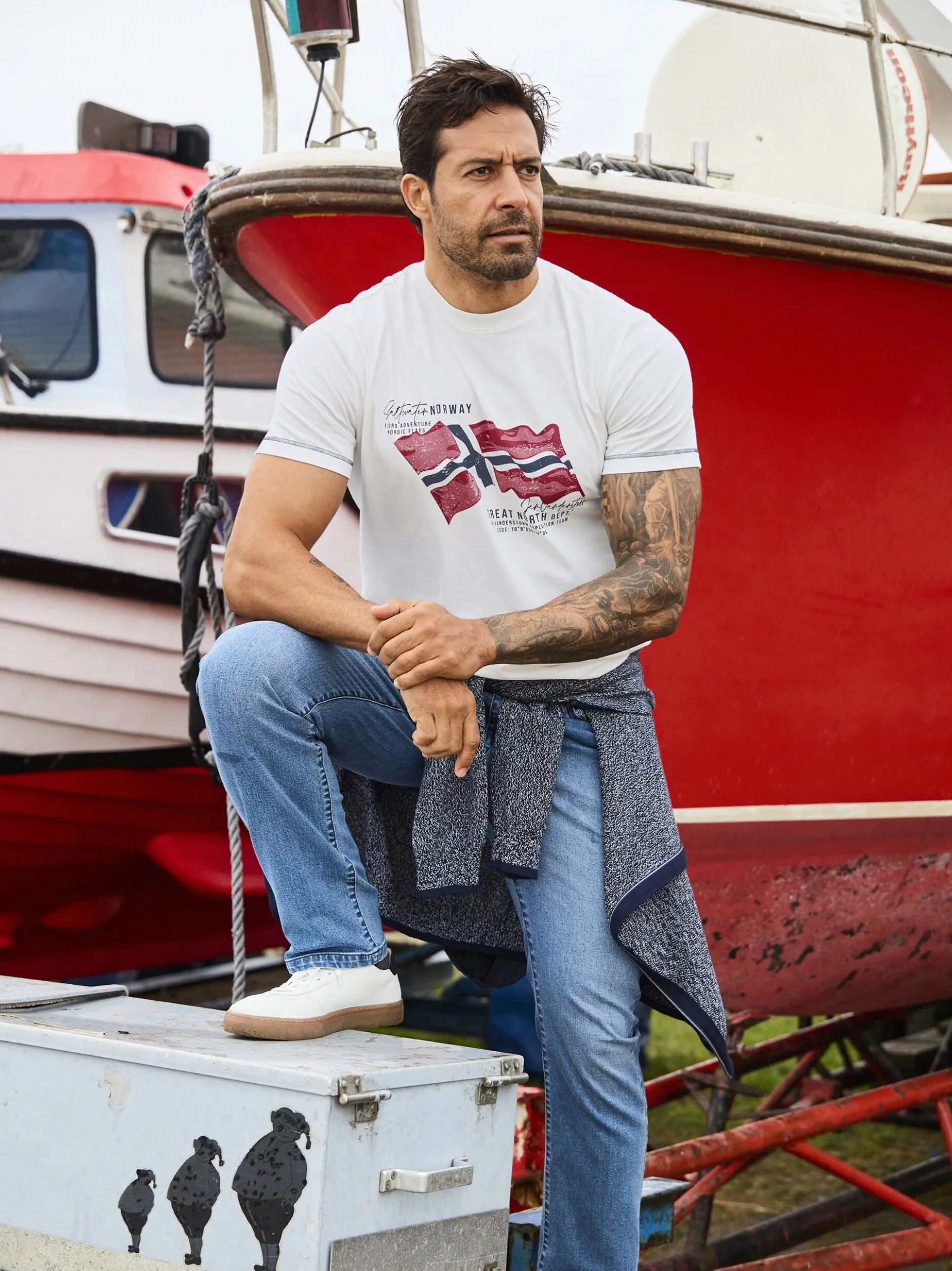 Jan Vanderstorm Herren Doppelpack T-Shirt - BALDEN in weiß blau