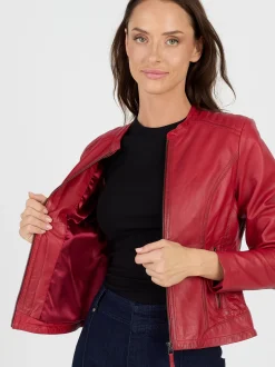 JCC Damen Lederjacke in rot