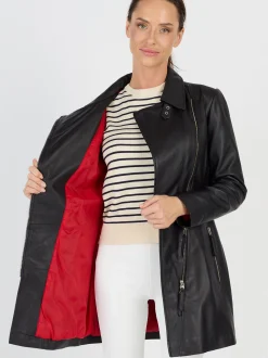 JCC Damen Ledermantel in schwarz