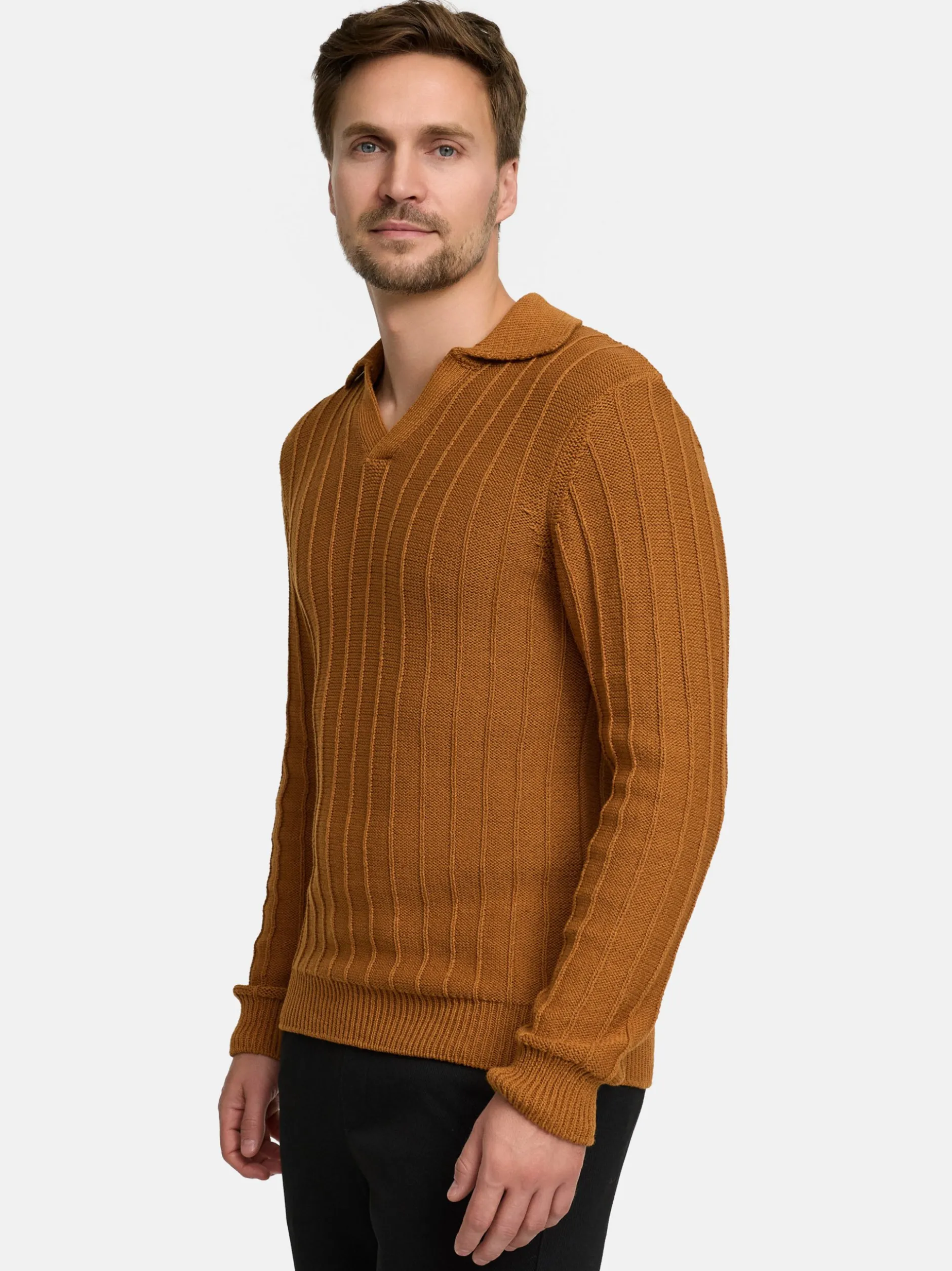 Jeff Herren Strickpullover - JFTruman polo knit in camel braun