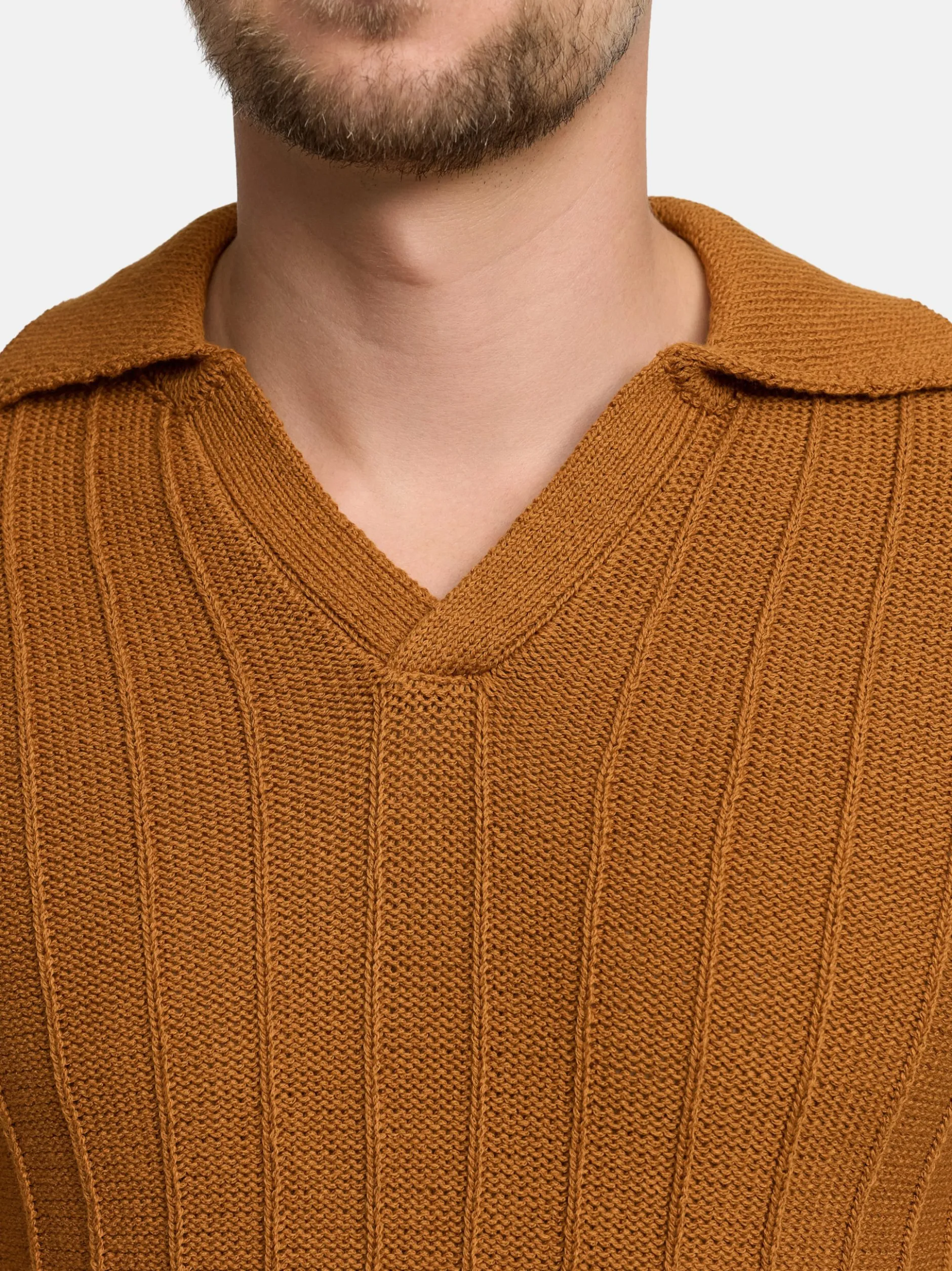 Jeff Herren Strickpullover - JFTruman polo knit in camel braun