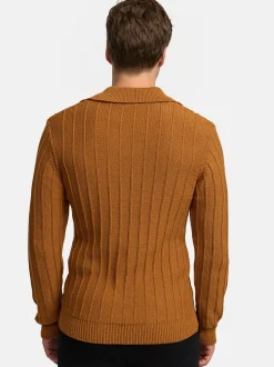 Jeff Herren Strickpullover - JFTruman polo knit in camel braun