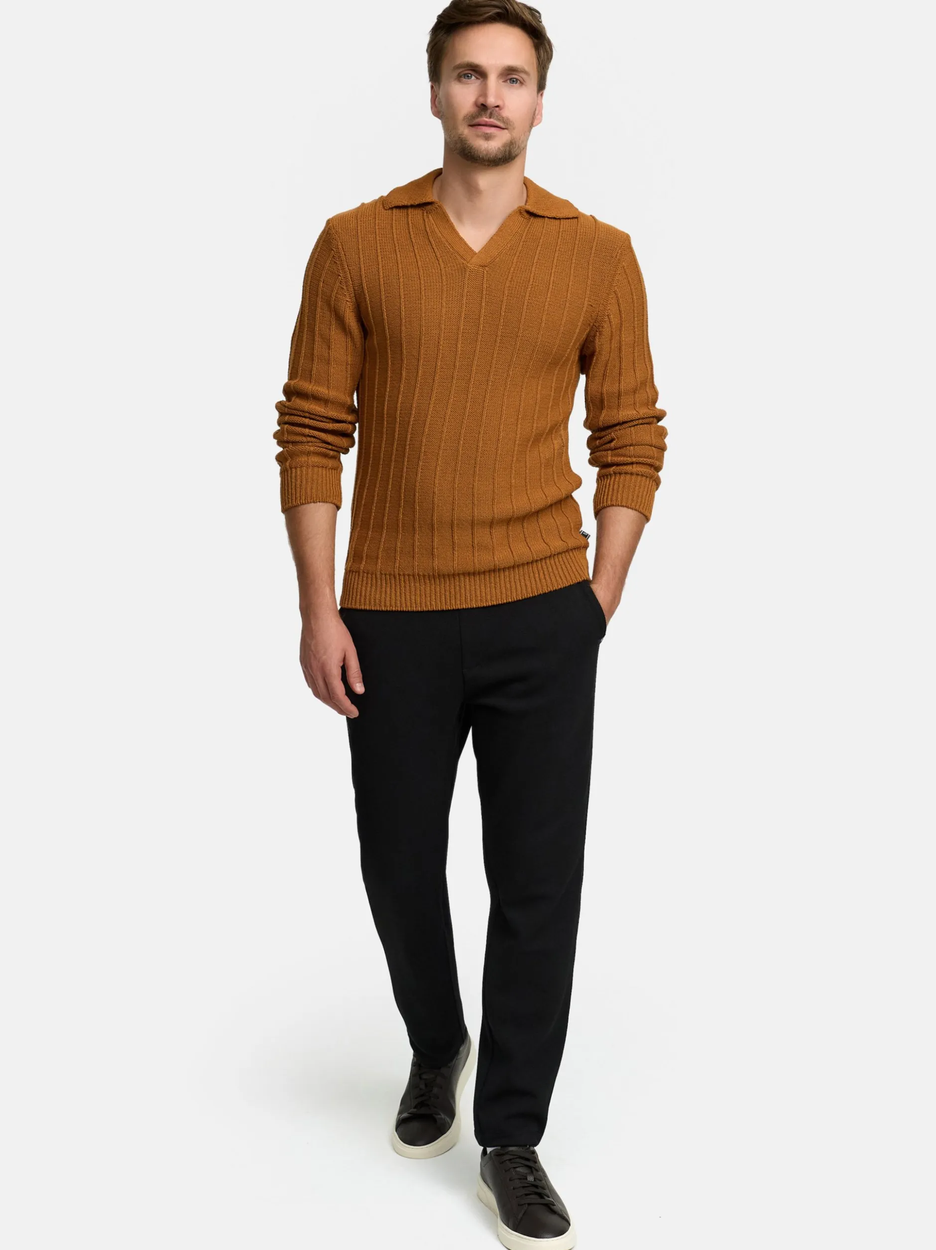 Jeff Herren Strickpullover - JFTruman polo knit in camel braun