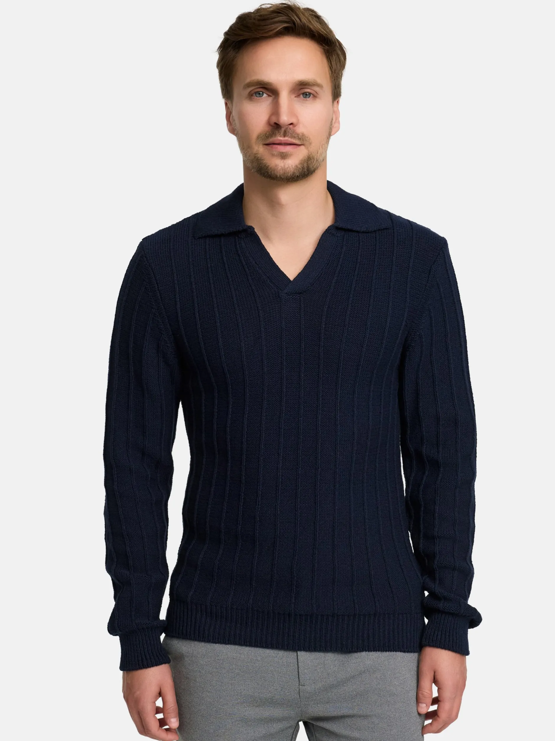 Jeff Herren Strickpullover - JFTruman polo knit in blau