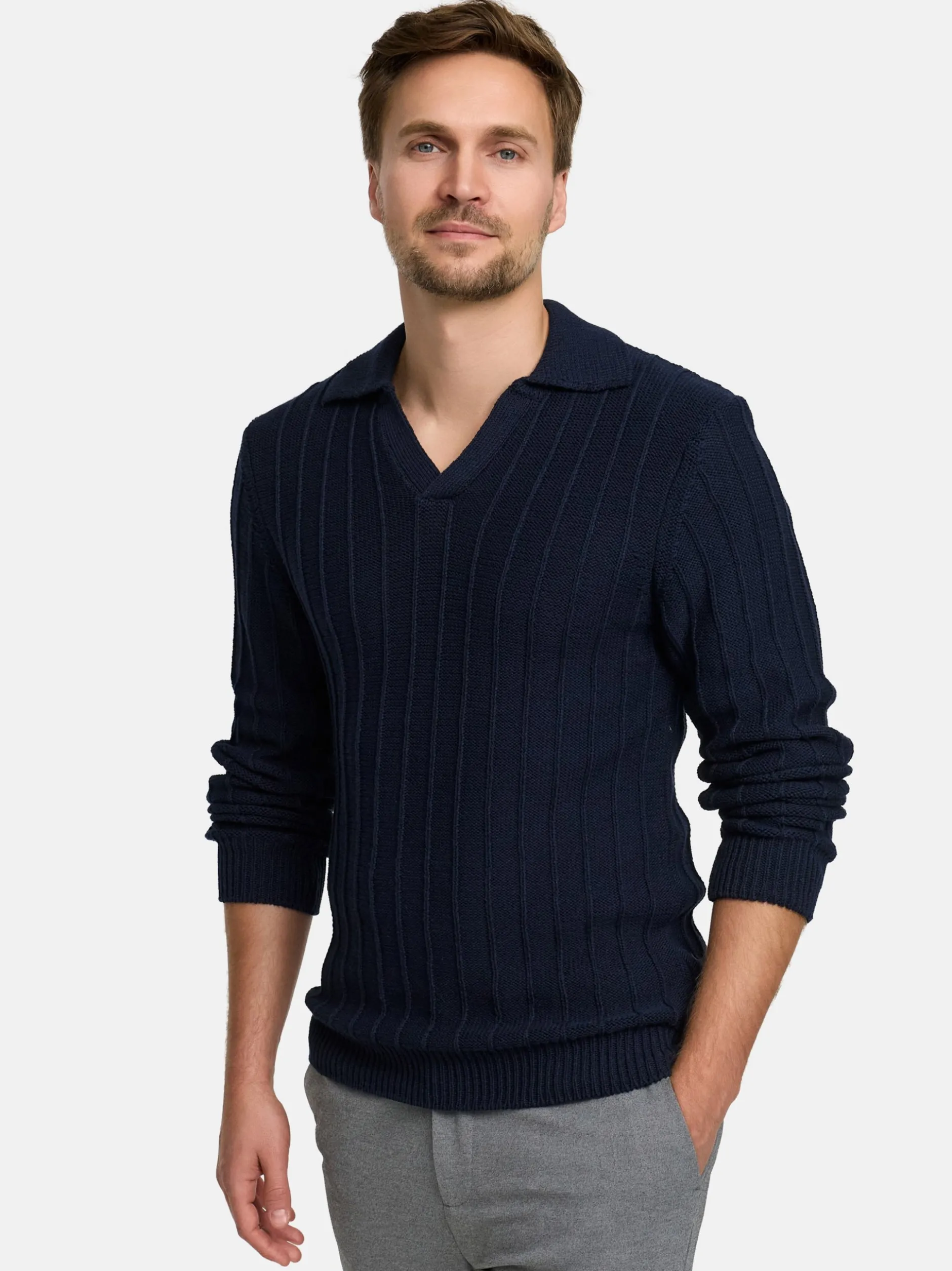 Jeff Herren Strickpullover - JFTruman polo knit in blau