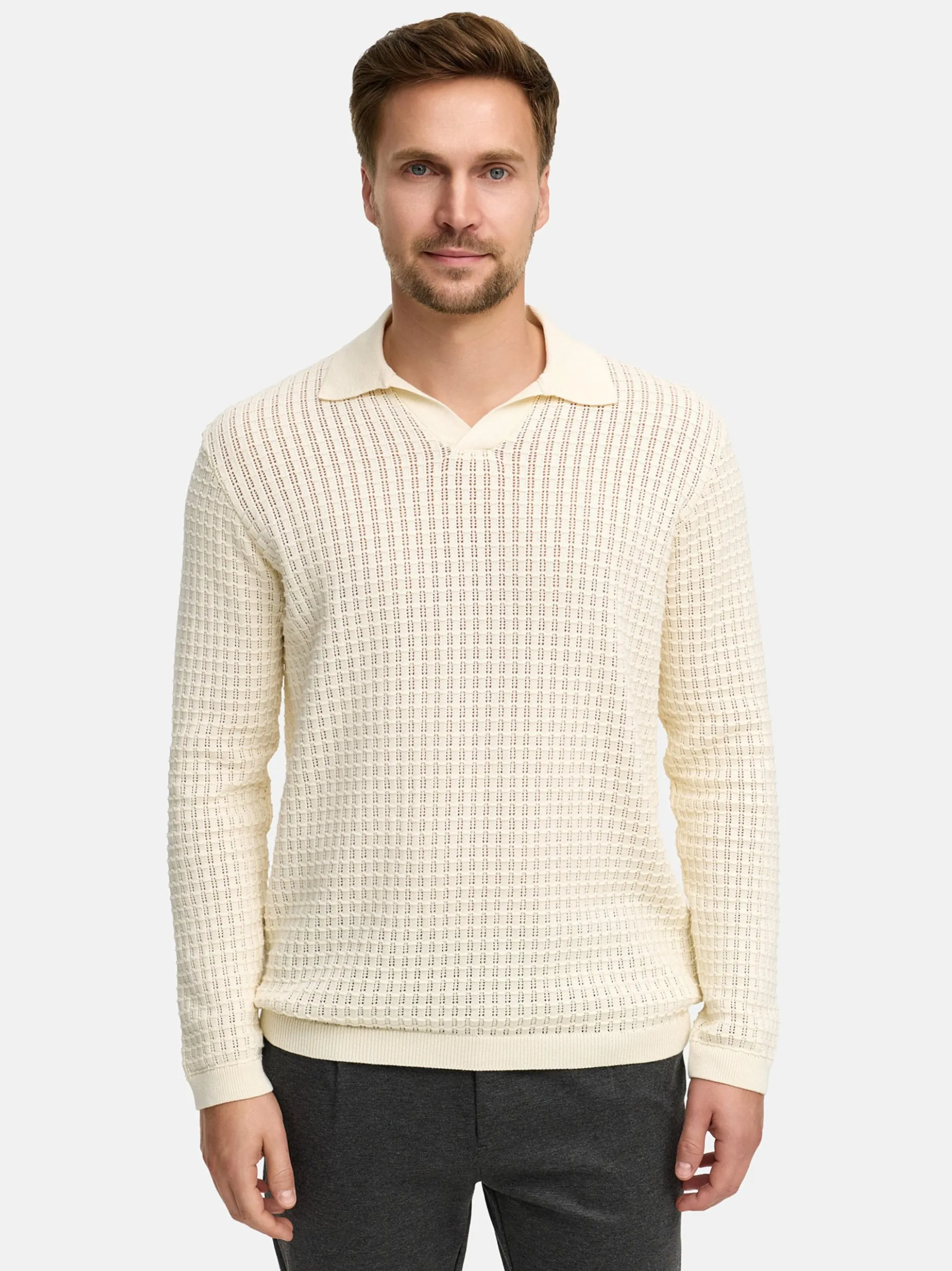 Jeff Herren Strickpullover - JFLane polo knit in vanille beige