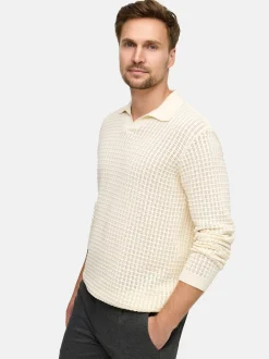 Jeff Herren Strickpullover - JFLane polo knit in vanille beige