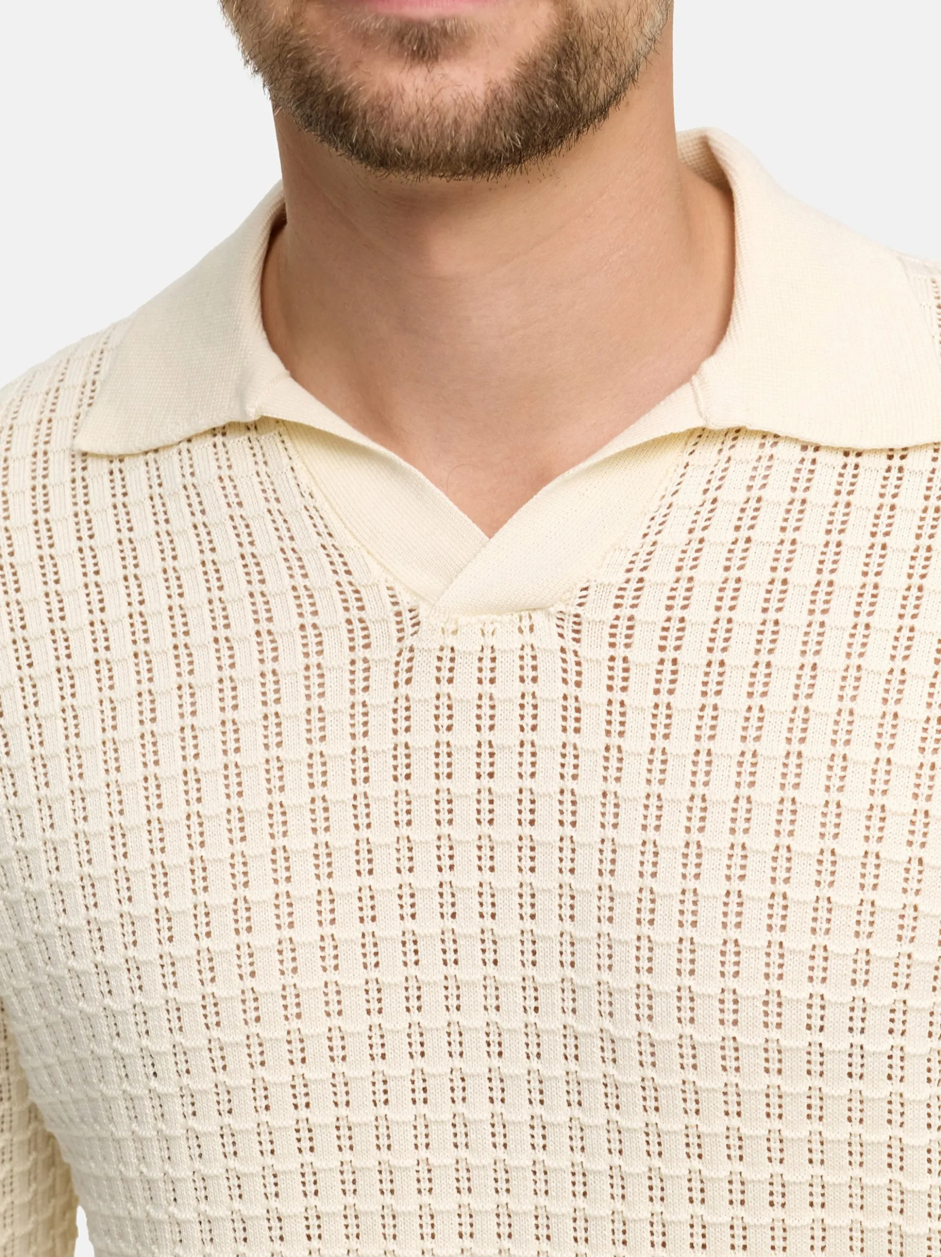 Jeff Herren Strickpullover - JFLane polo knit in vanille beige