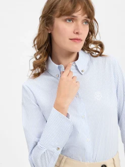 JOOP! Damen Hemdbluse in hellblau weiß - Ärmel: langarm