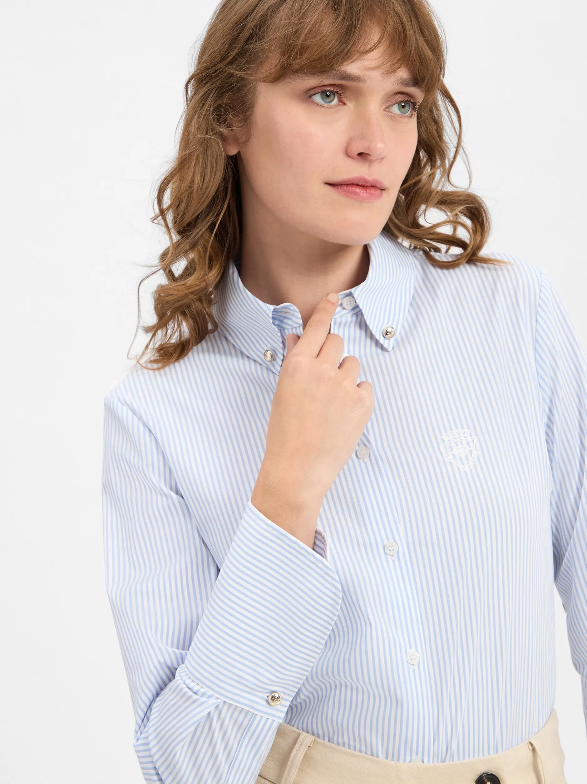 JOOP! Damen Hemdbluse in hellblau weiß - Ärmel: langarm