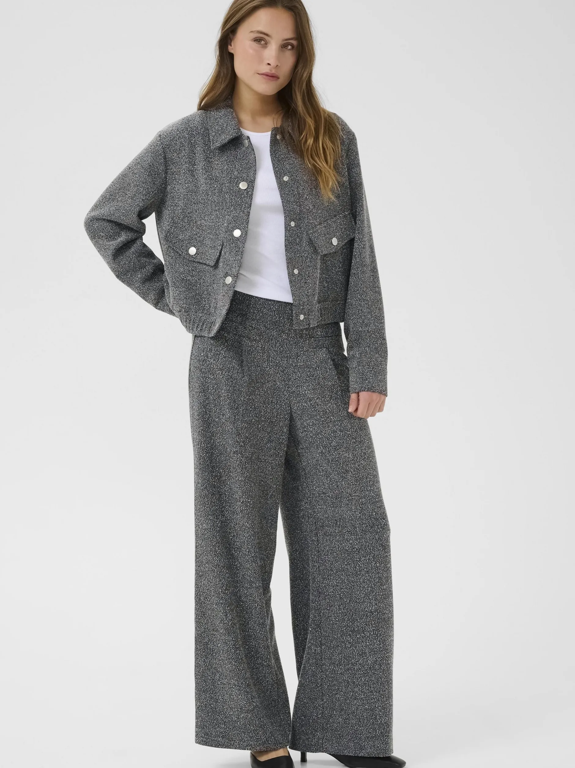 Kaffe Damen Hose KAalba Hohe Taille in anthrazit