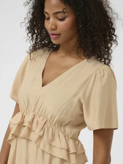 Kaffe Damen Kleid KAjasmin Elastische Taille in beige