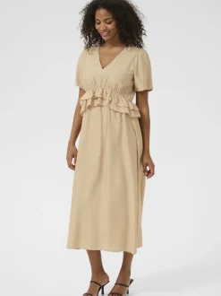 Kaffe Damen Kleid KAjasmin Elastische Taille in beige