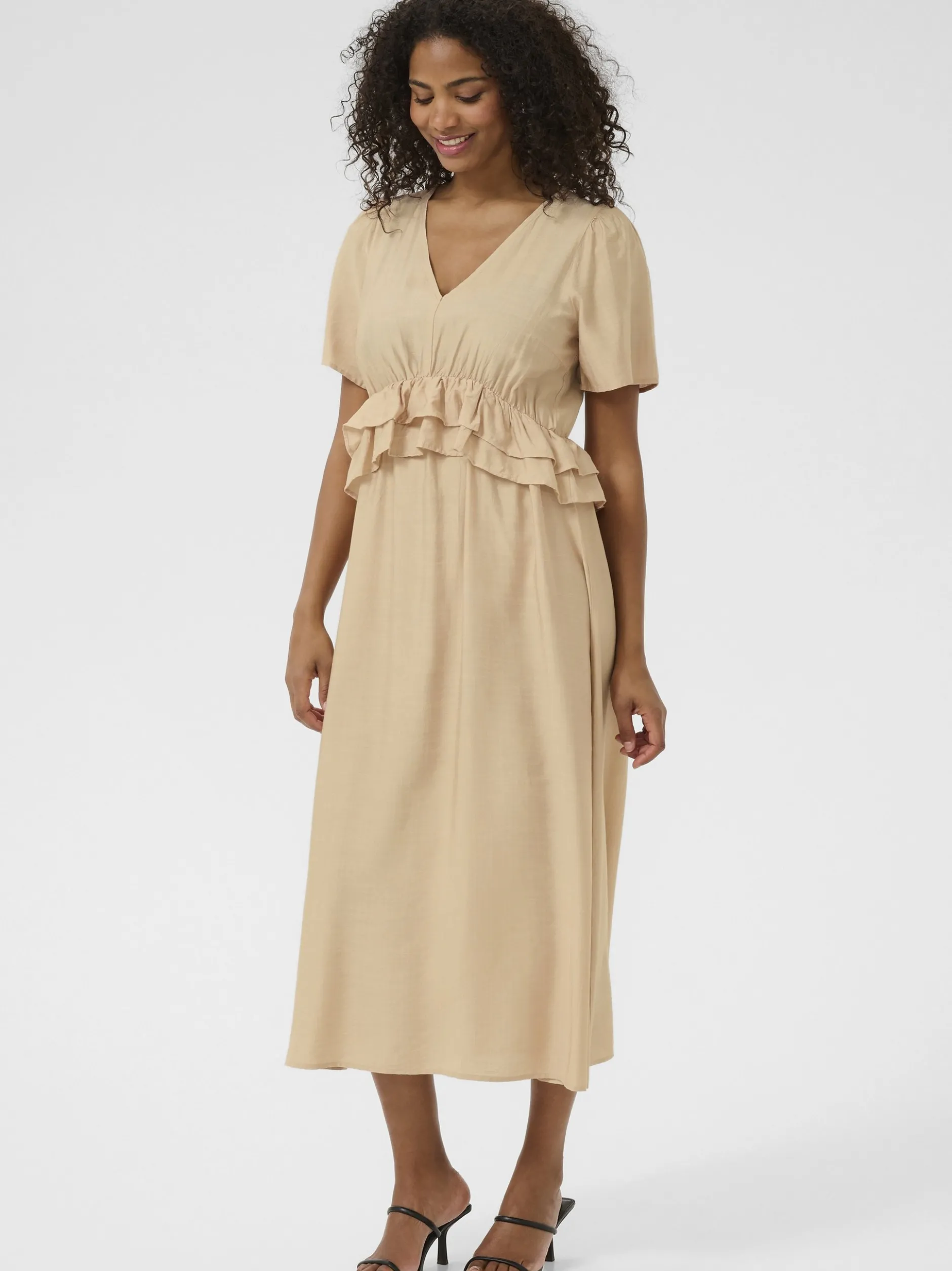 Kaffe Damen Kleid KAjasmin Elastische Taille in beige