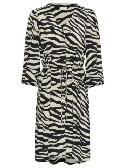 Kaffe Damen Kleid KApedra Elastische Taille in schwarz ecru