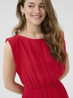 Kaffe Damen Kleid KAteri Elastische Taille in rot
