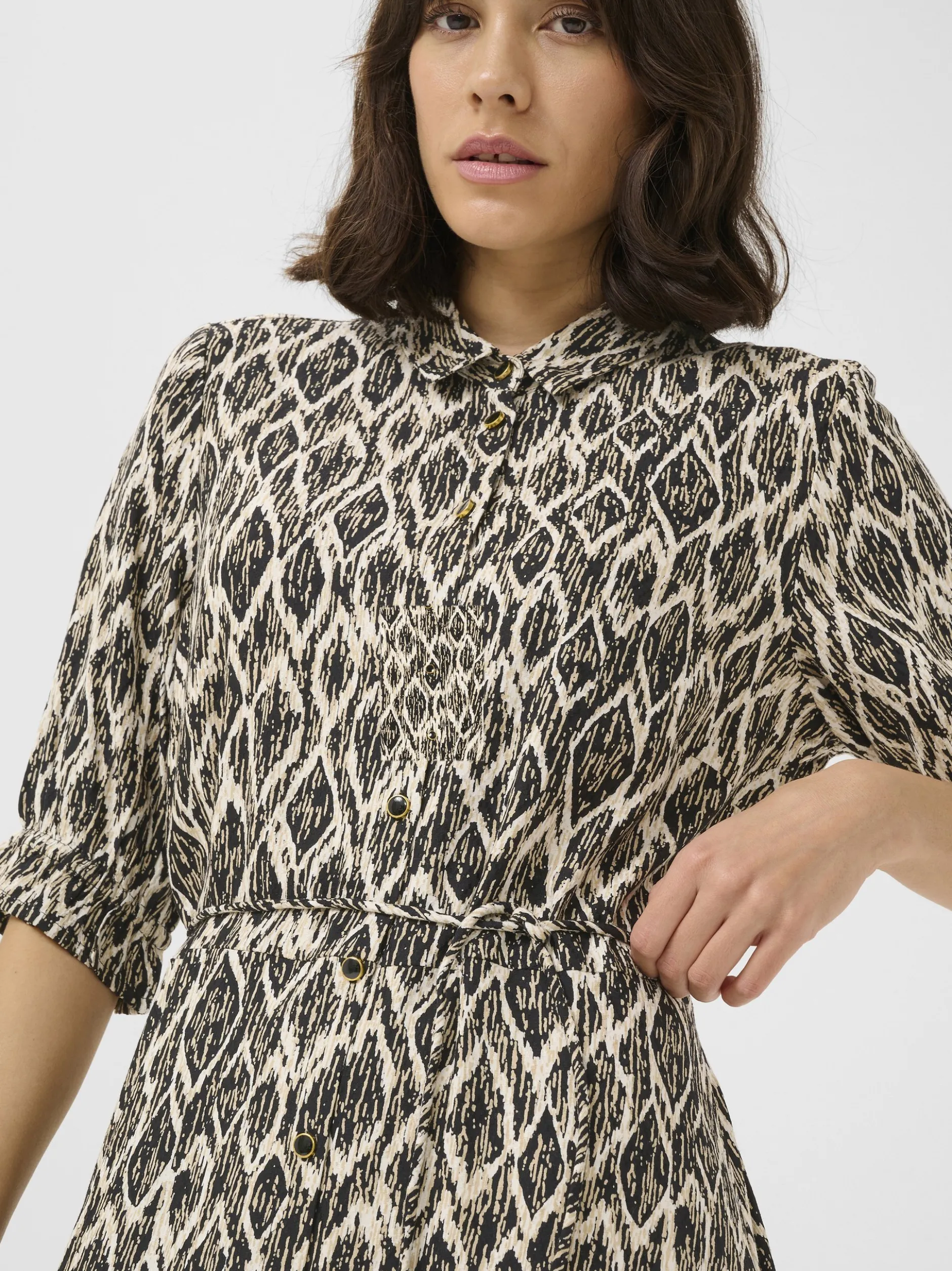 Kaffe Damen Kleid KAveronica in beige schwarz